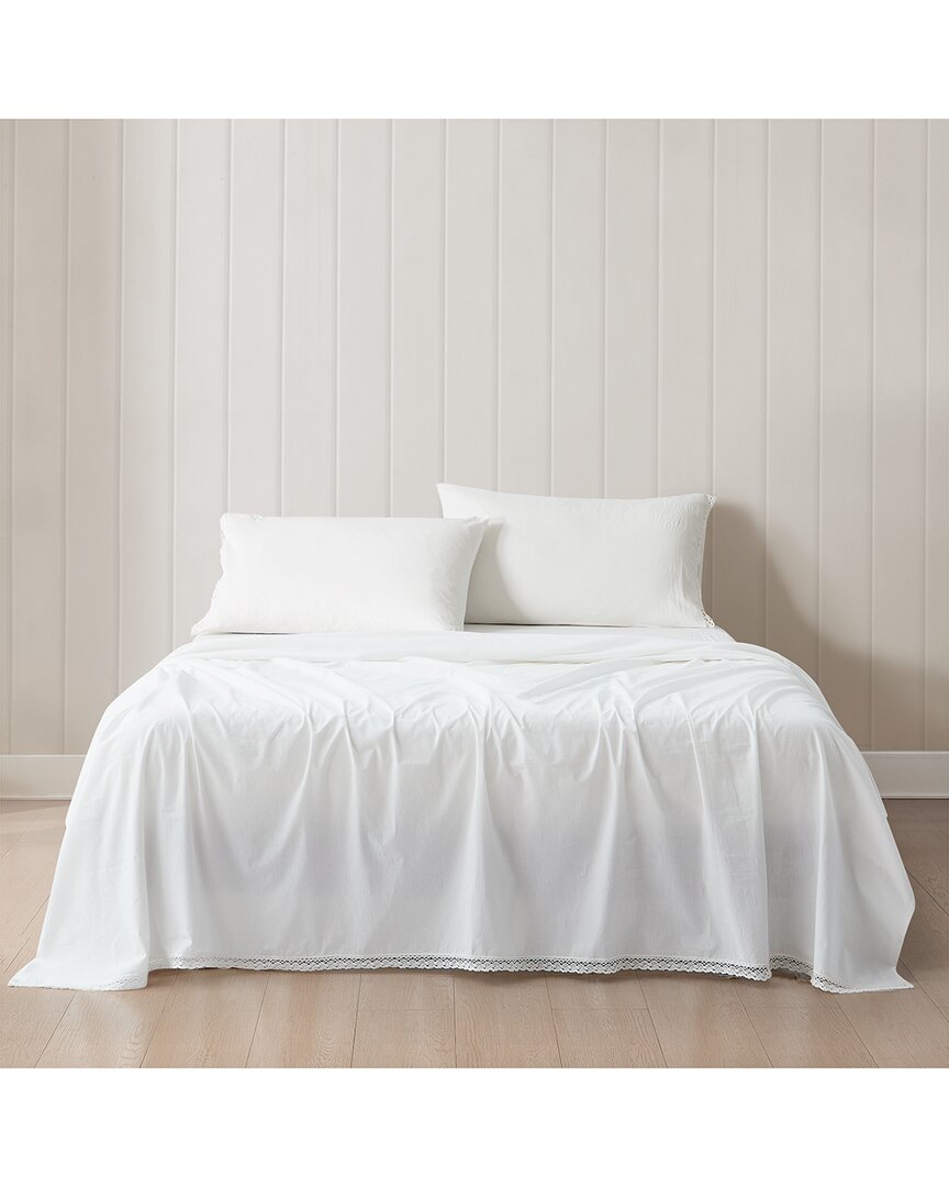 Lush Decor Evelyn Lace Trim Cotton Sheet Set White