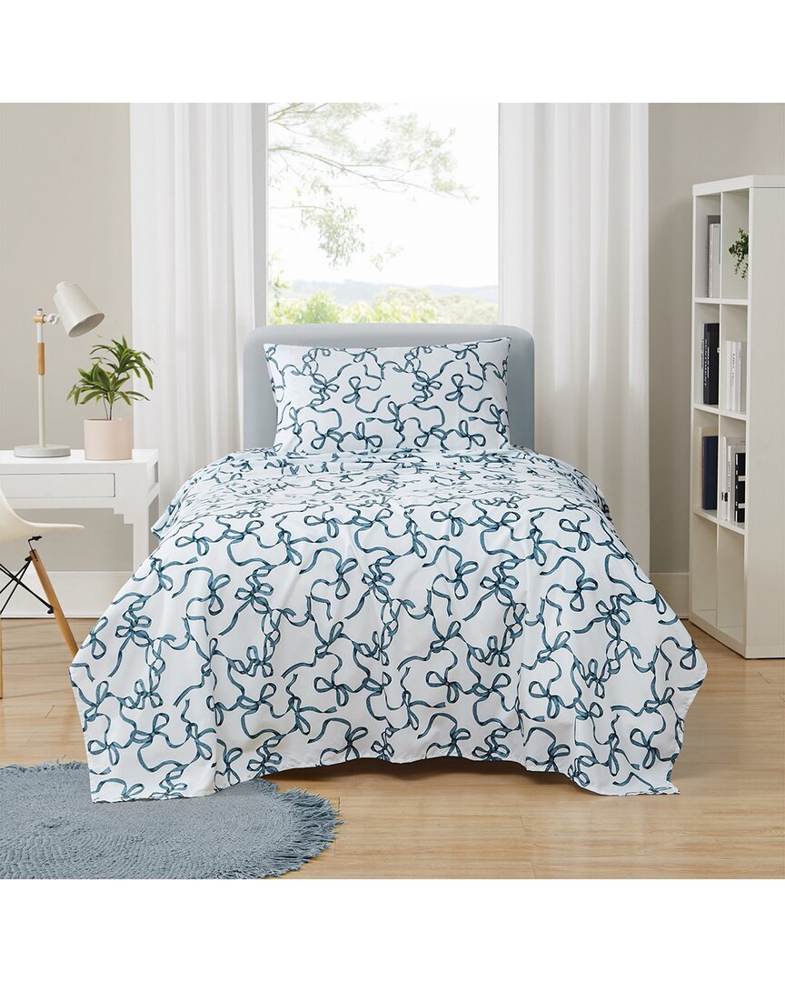 Truly Soft Printed Bow Sheet Set In Blue