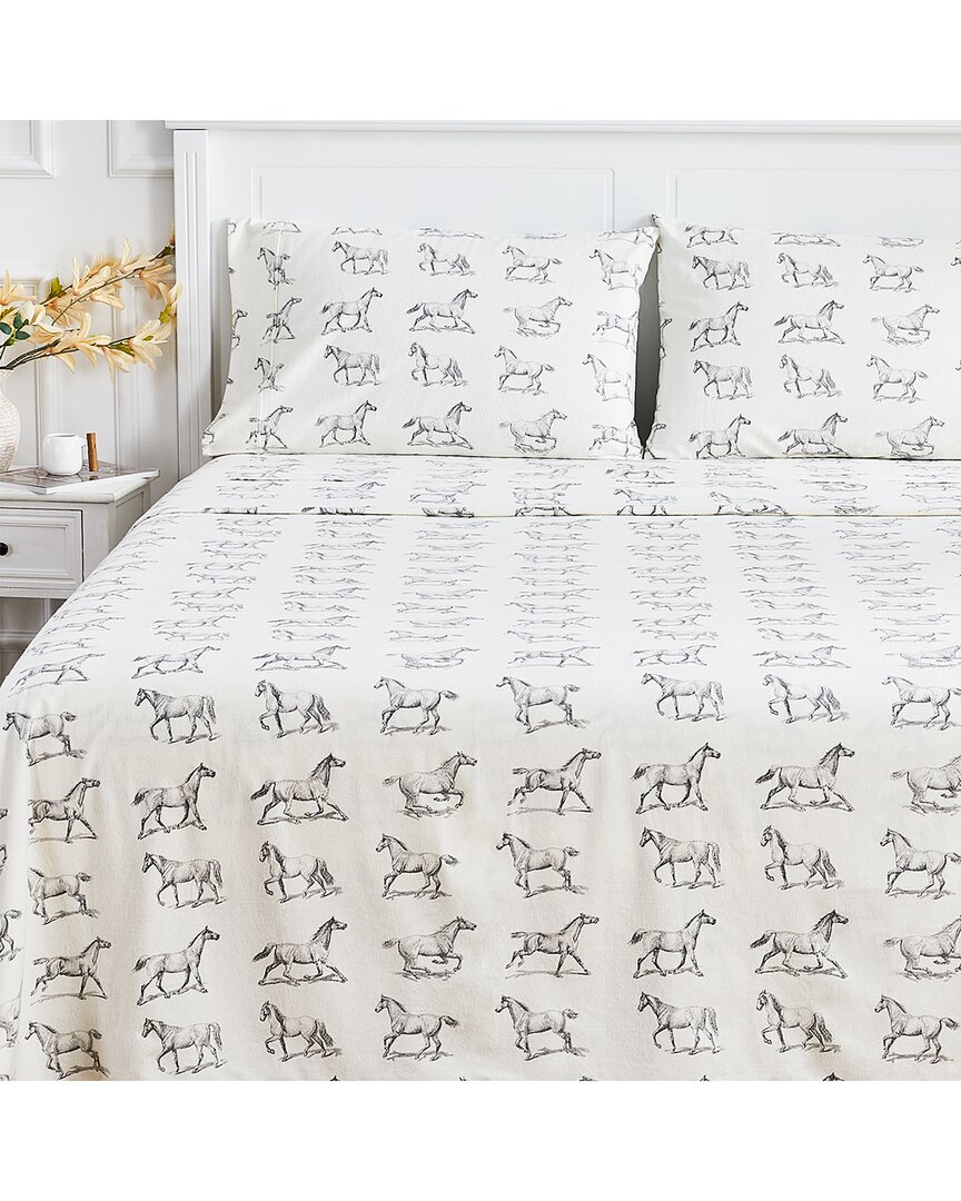 Melange Mélange Home Cotton Soft Flannel Horse Sheet Set In Multi