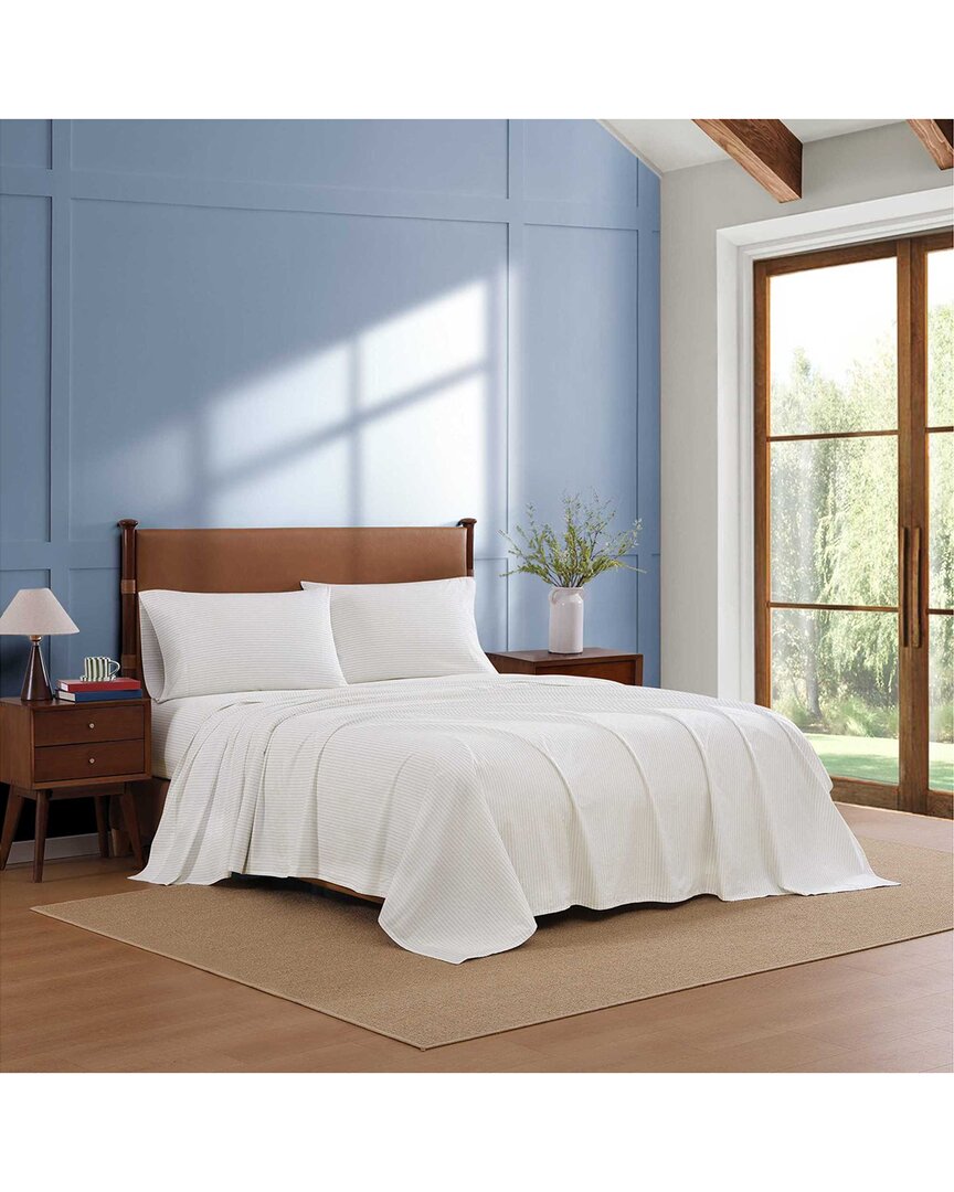 Tommy Hilfiger Monogram Stripe Cotton Percale Sheet Set In White