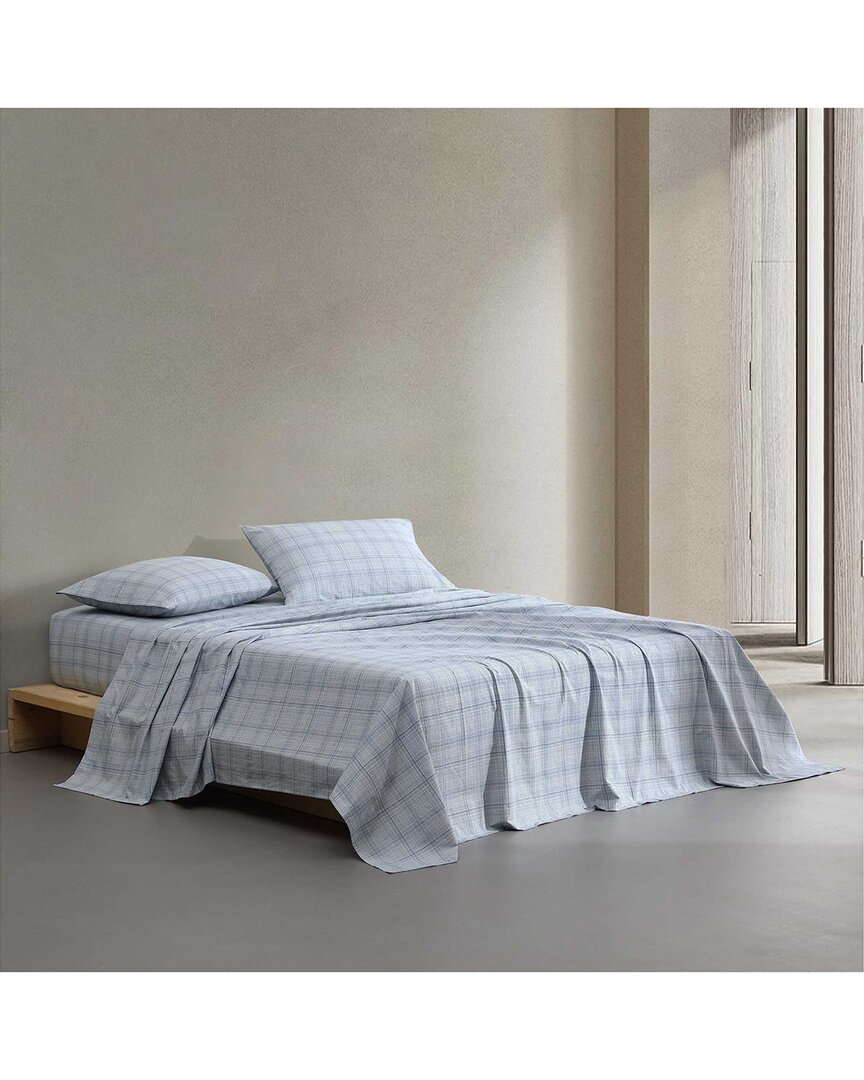 Calvin Klein Multi Grid Cotton Percale Sheet Set In Blue