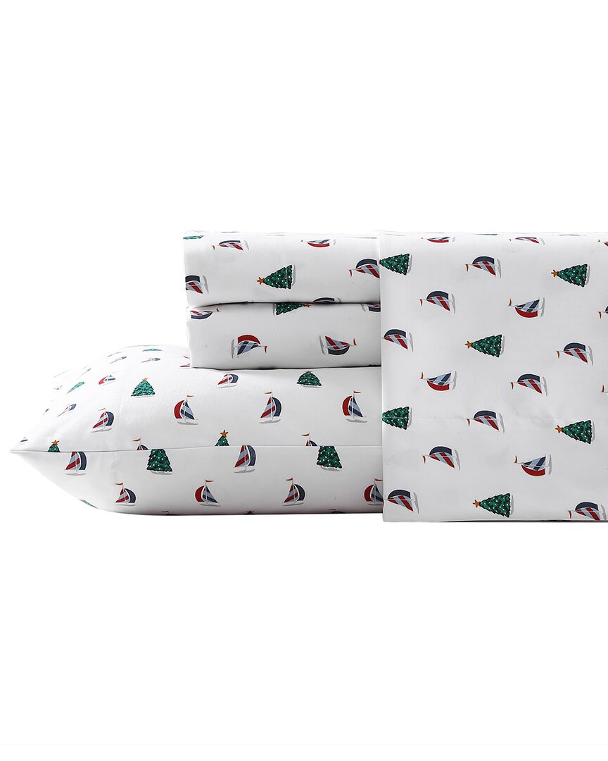 Nautica Holiday Sails Poly Flannel Sheet Set In White