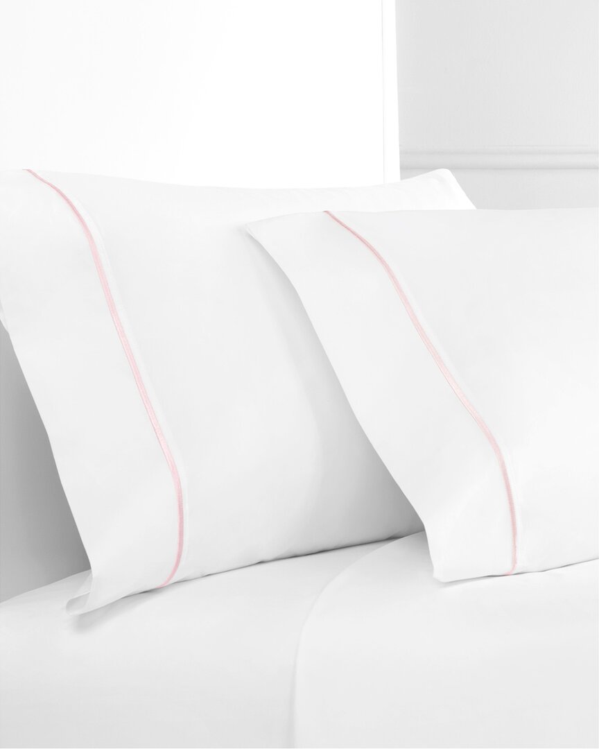 Melange Home Mélange Home 300tc Percale Cotton Single Marrow Embroidered Pillowcases In Pink