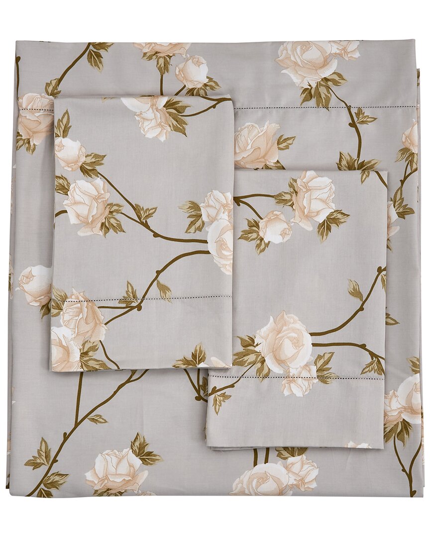 Shop Melange Home 400 Thread Count Sateen Cotton Alabaster Rose Hemstitch Sheet Set In White