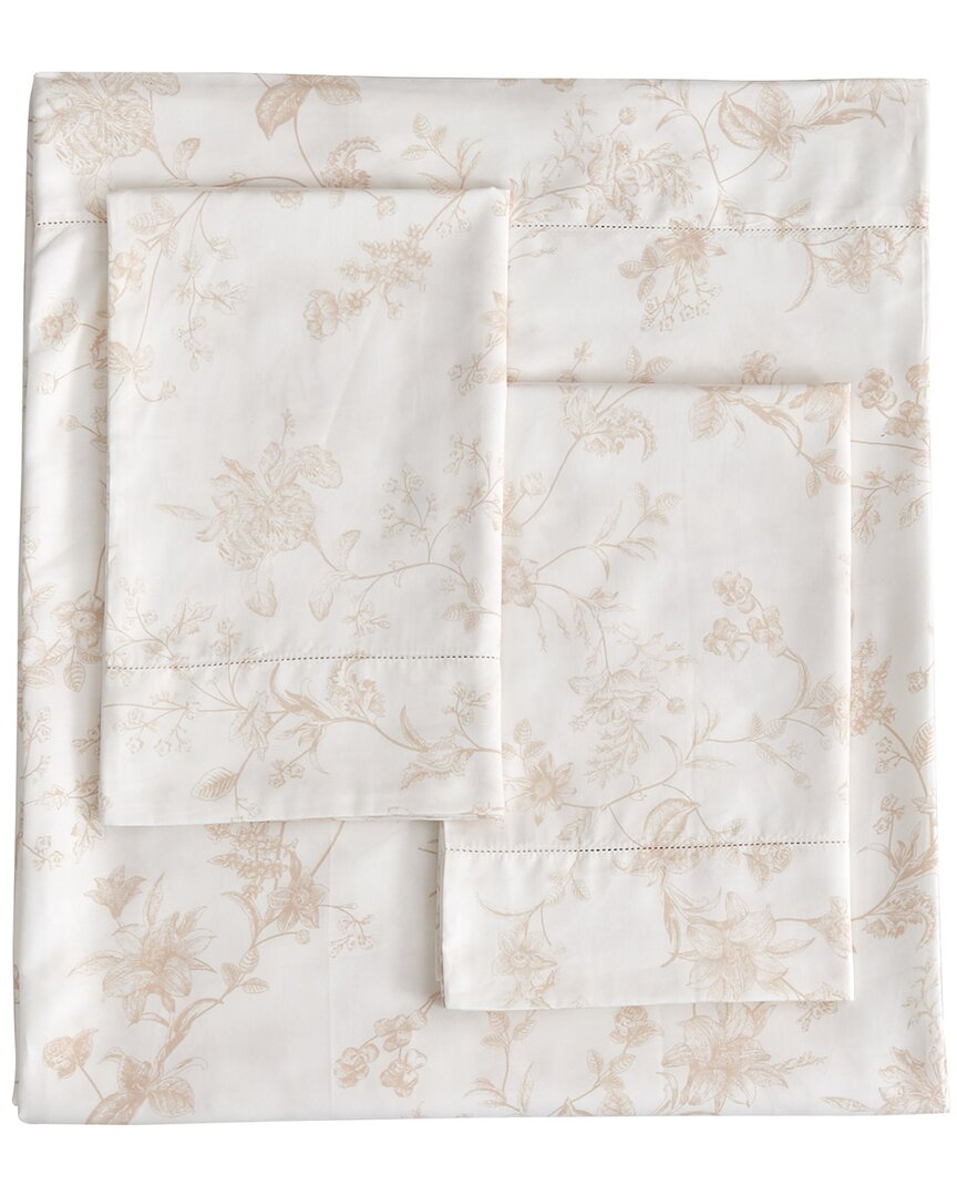 Shop Melange Home Mélange Home 400tc Sateen Cotton Garden Bouquet Hemstitch Sheet Set In Brown