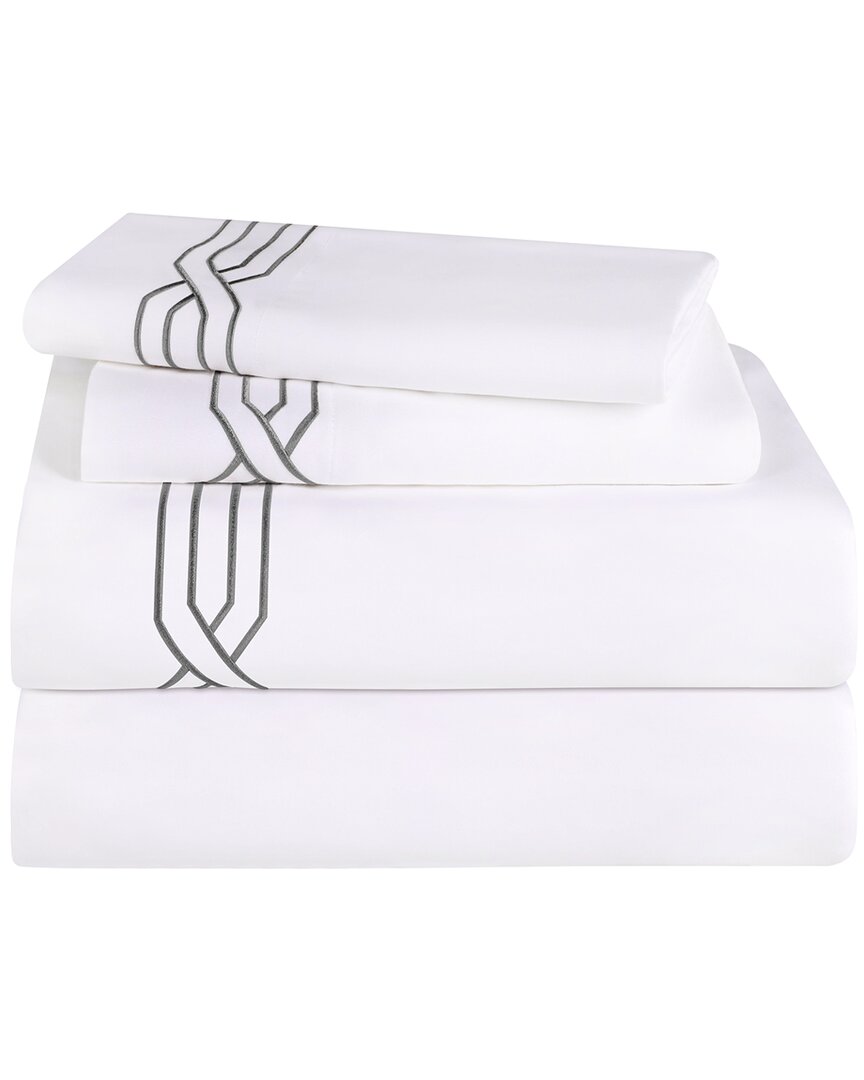 Superior 1200Tc Egyptian Cotton Embroidered Geometric Scroll Bed Sheet Set