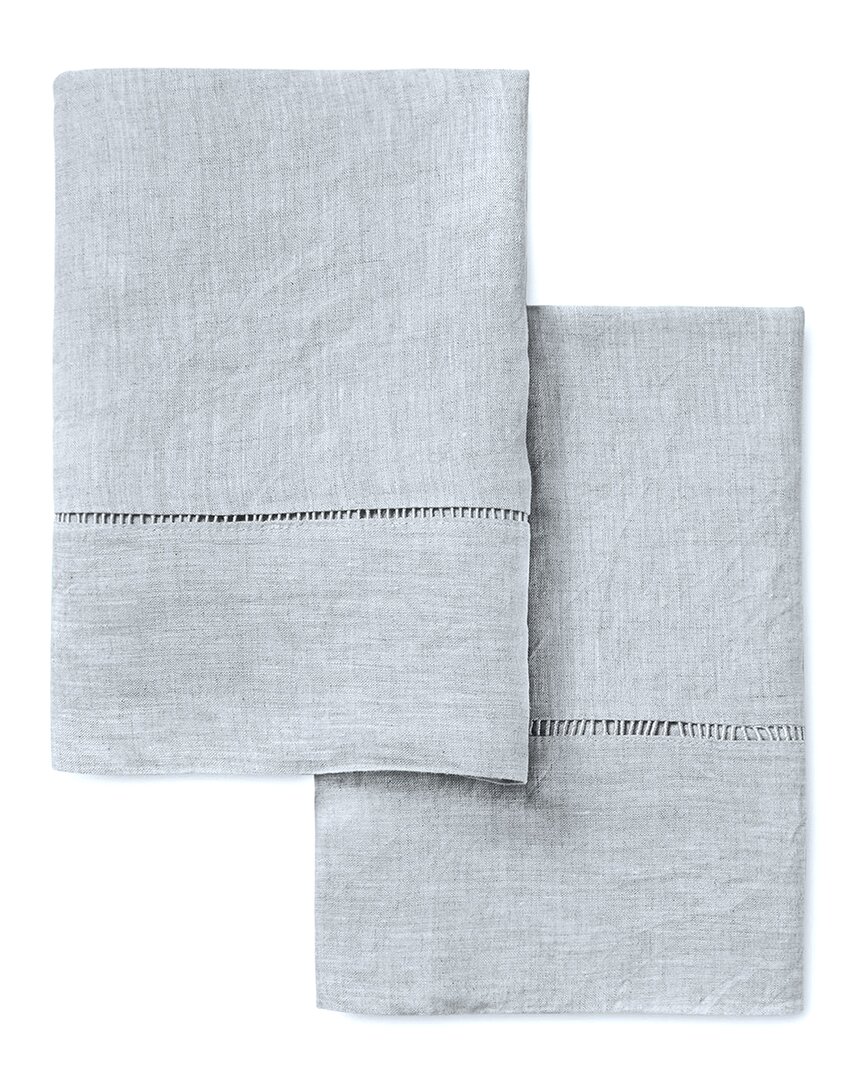 Melange Home Linen Ladder Hem Pillowcase Pair In Grey