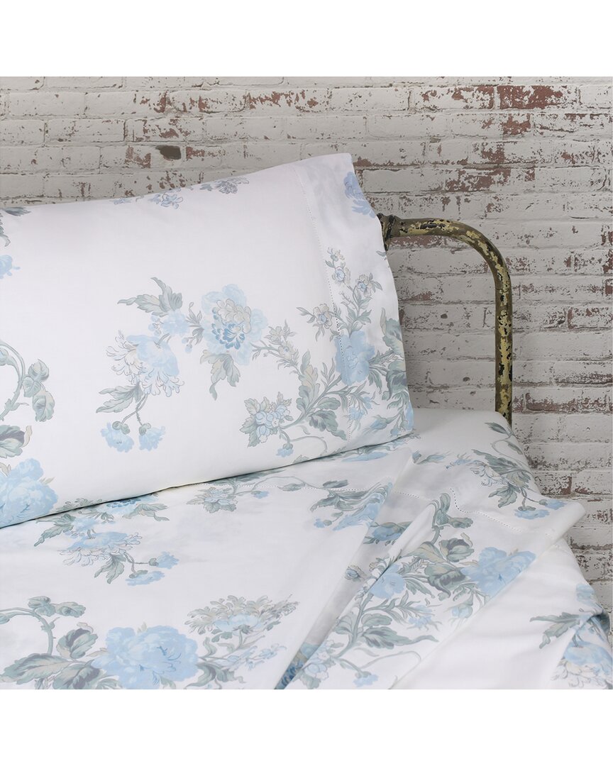 Melange Home Mélange Home Set Of Two 200tc Cotton Percale Jardin De Rose Pillowcases In Blue
