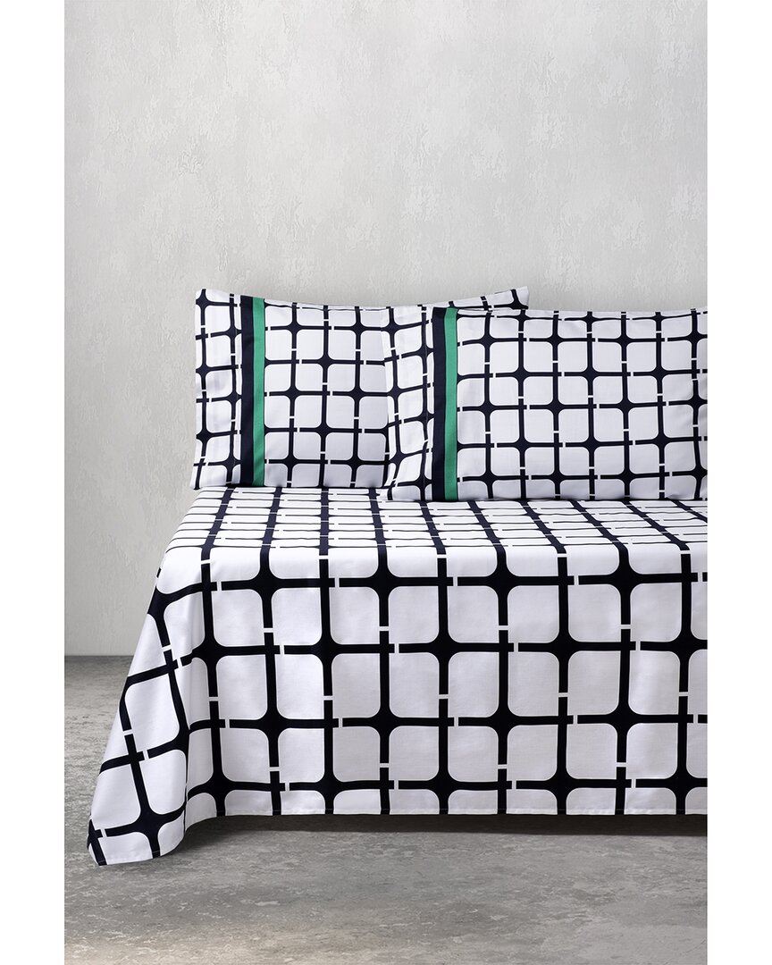 Brooks Brothers Broken Square Cotton Sateen Sheet Set In White
