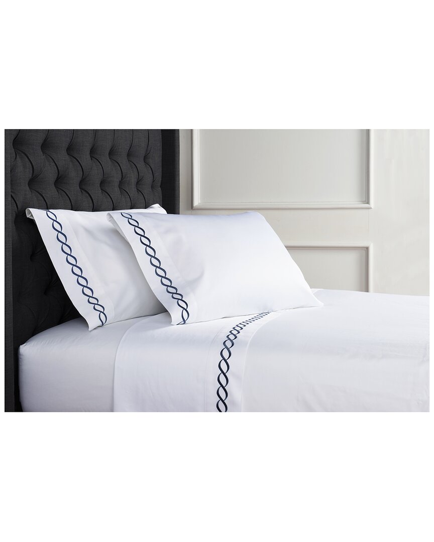 Melange Set Of 2 Rope Embroidered Pillowcases In Navy