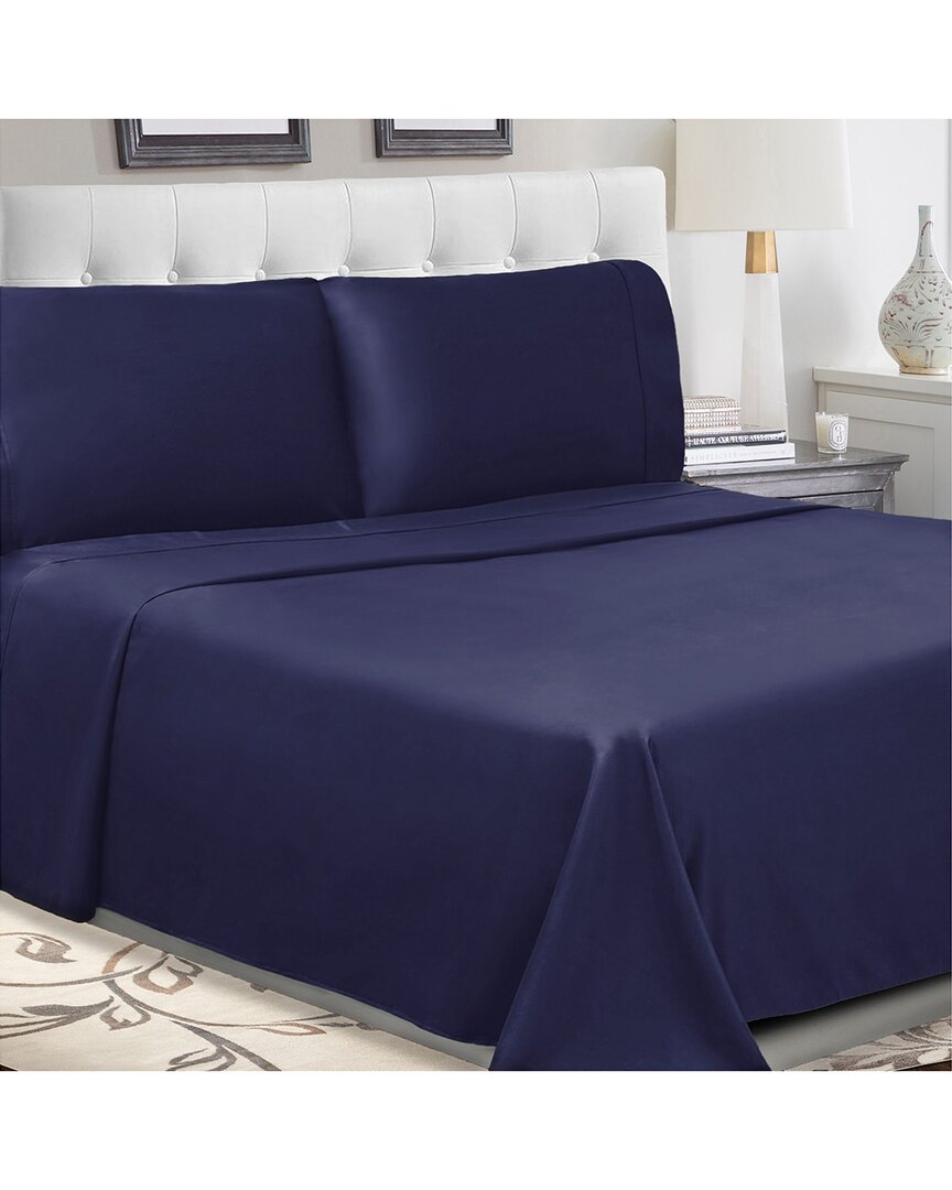Superior Solid 300 Thread Count Percale Deep Pocket Sheet Set In Blue