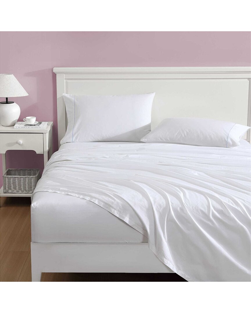Laura Ashley 200 Thread Count Scallop Embroidered Percale Sheet Set In Blue