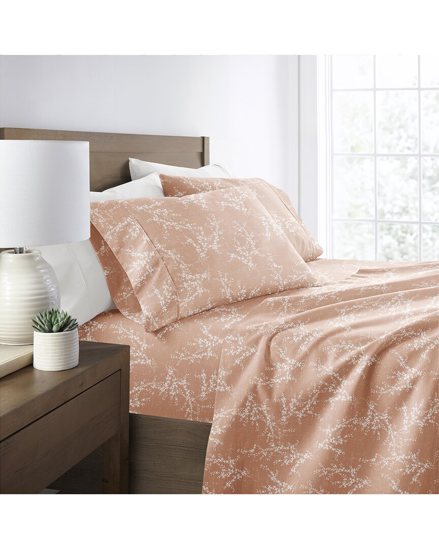 Shop Home Collection Delicate Details Patterned Ultra-soft Bed Sheet Set In Orange