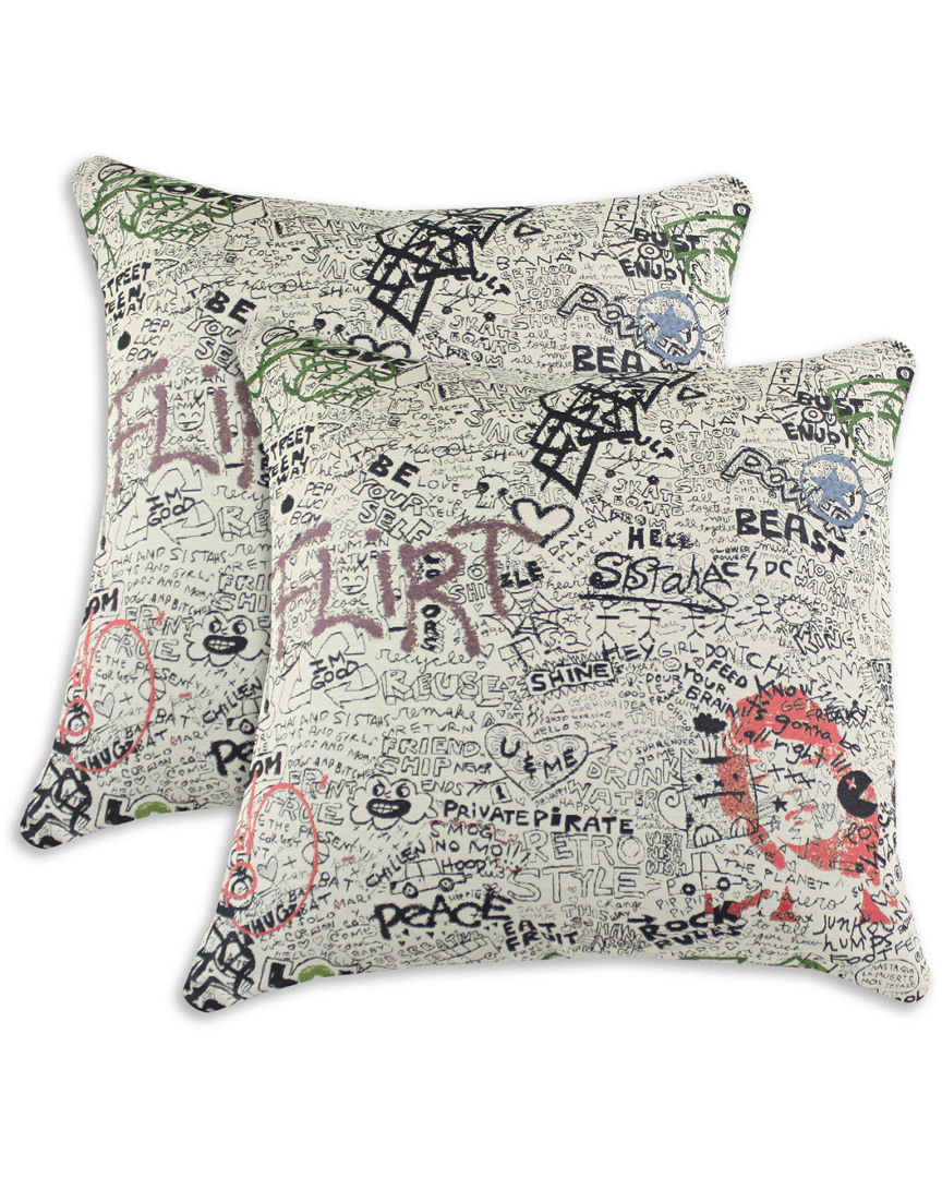 Chooty & Co. Just The Facts Set Of 2 Decorative Pillows In Gray