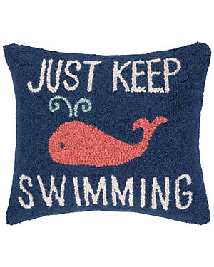 "Just Keep Swimming" Hand-Hooked Decorative Pillow