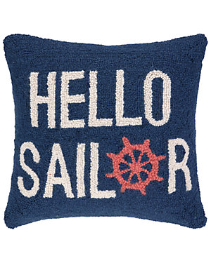 "Hello Sailor" Hand-Hooked Decorative Pillow