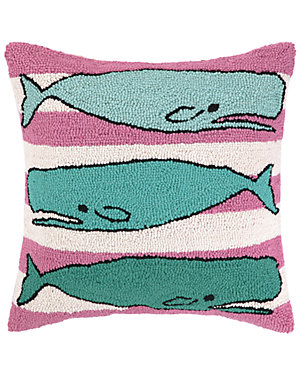 "Preppy Whales"Hand-Hooked Decorative Pillow