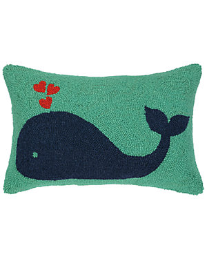 "Love Whale" Hand-Hooked Decorative Pillow