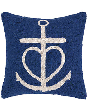 "Blue Anchor" Hand-Hooked Decorative Pillow