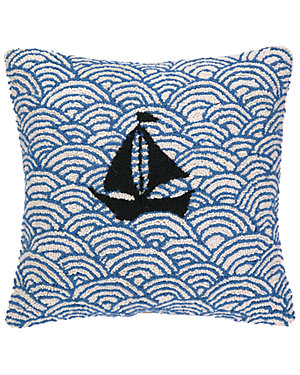 "Sailing on the Sea" Hand-Hooked Decorative Pillow
