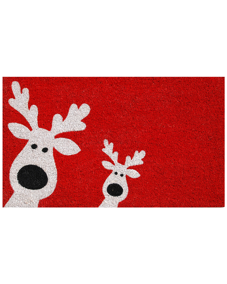Home & More Peeking Reindeer Doormat In Red