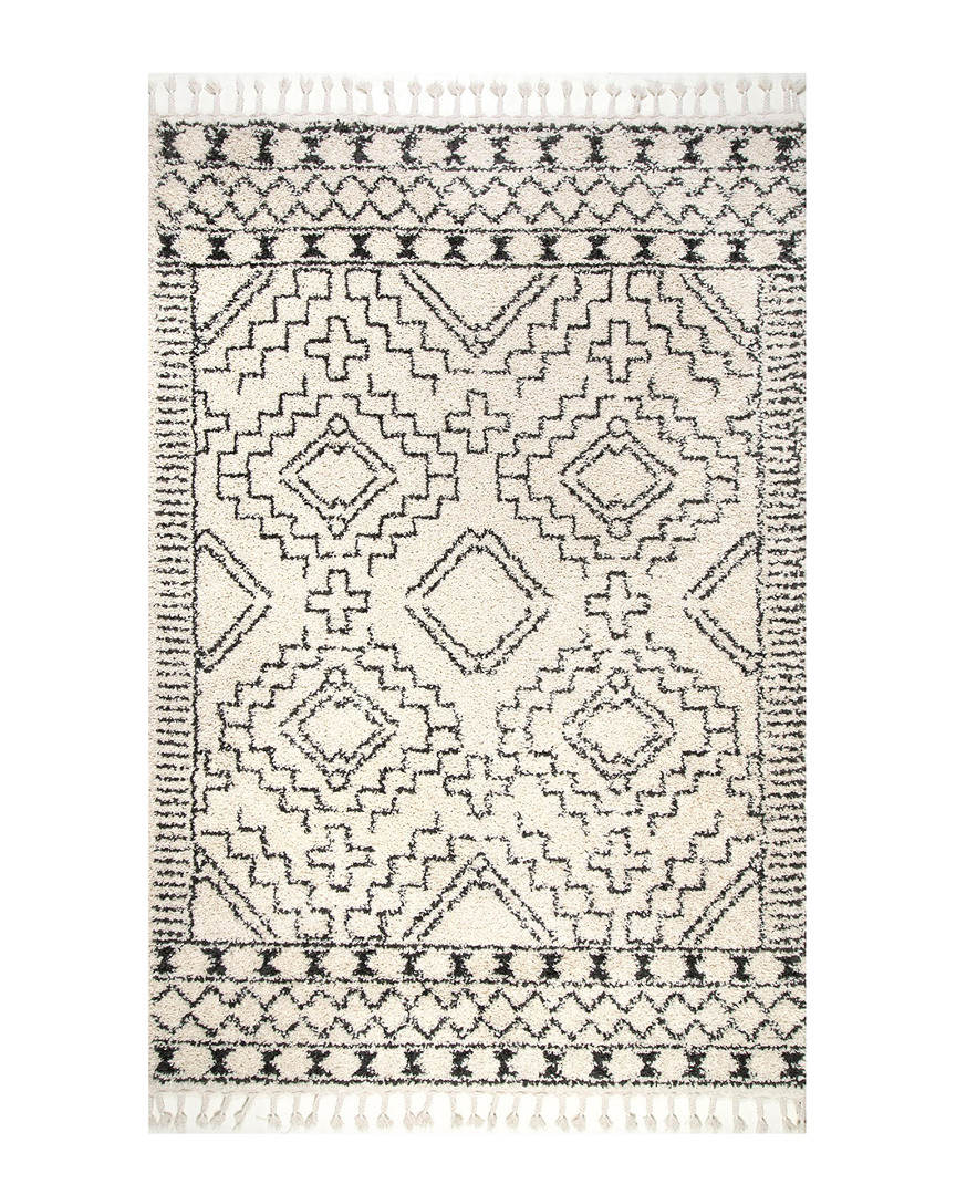 Nuloom Vasiliki Moroccan Tribal Tassel Area Rug In White