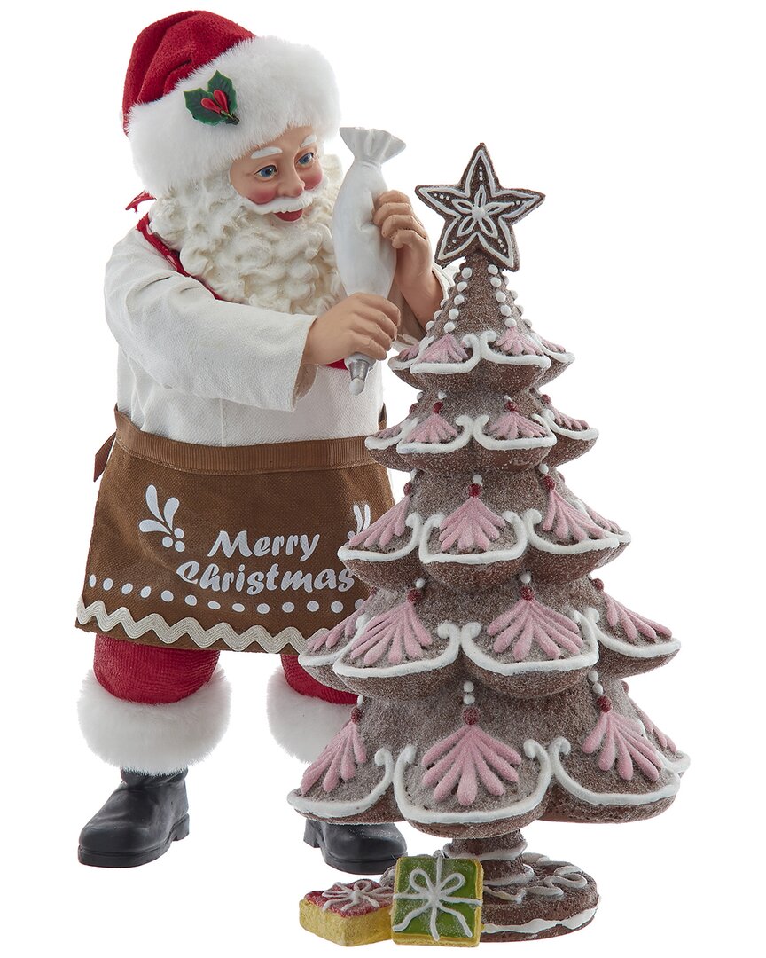 Kurt Adler 10.5-inch Fabriché Santa Decorating Gingerbread Tree, 2pc Set In Brown