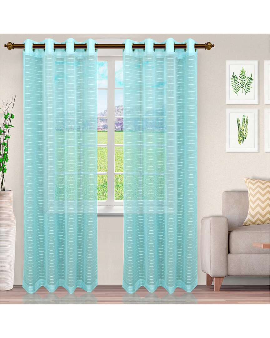 Superior Jackson Stripe Sheer Grommet Curtain Panel Set In Baby Blue