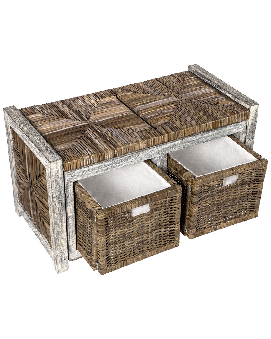 Happimess Rustic 30in 2 Drawer Wicker Storage Bench
