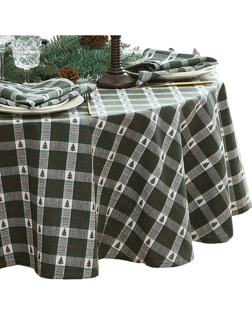 Elrene Home Fashions Sherwood Tree Dobby Cotton Rectangle Tablecloth -round In Green