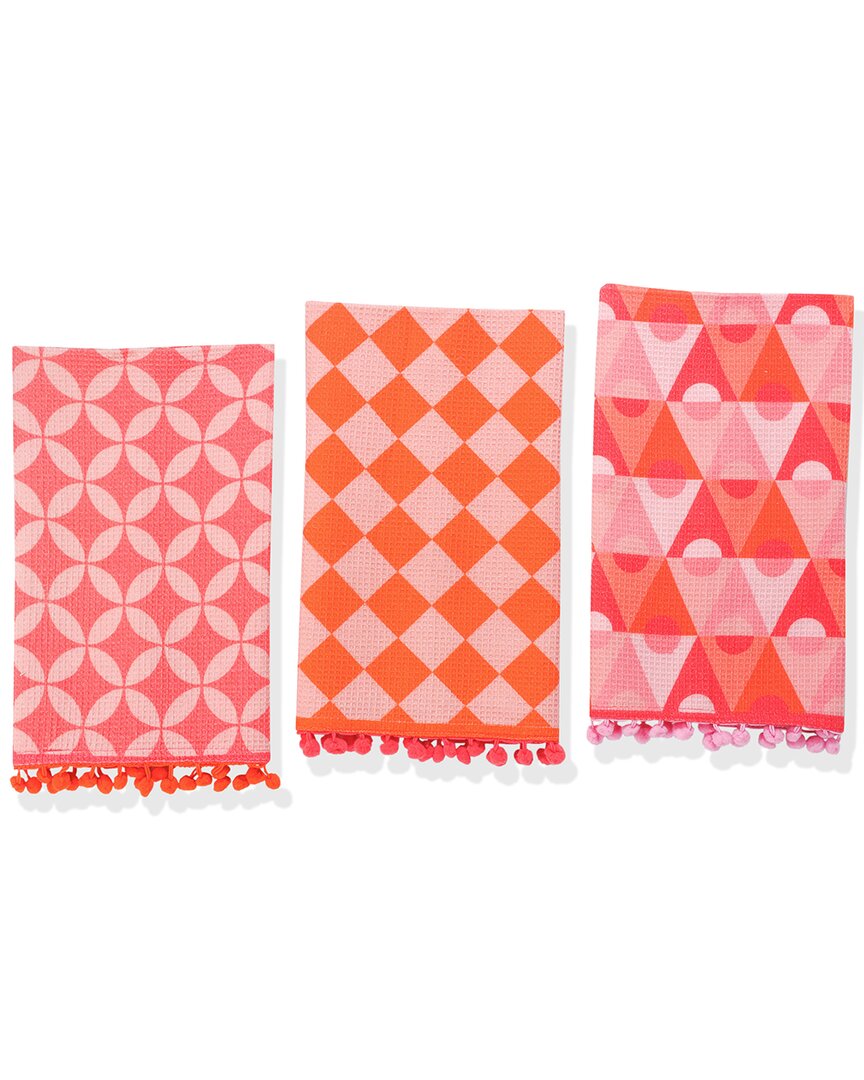 Tiramisu Bright Geometric Pom-pom Towel Set In Multi
