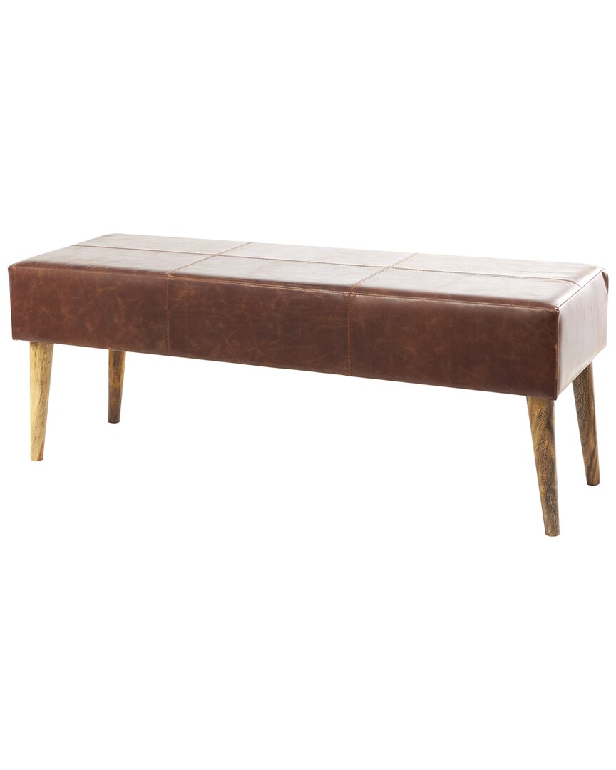 Shop Peyton Lane Leather Bench With Wooden Legs In Brown