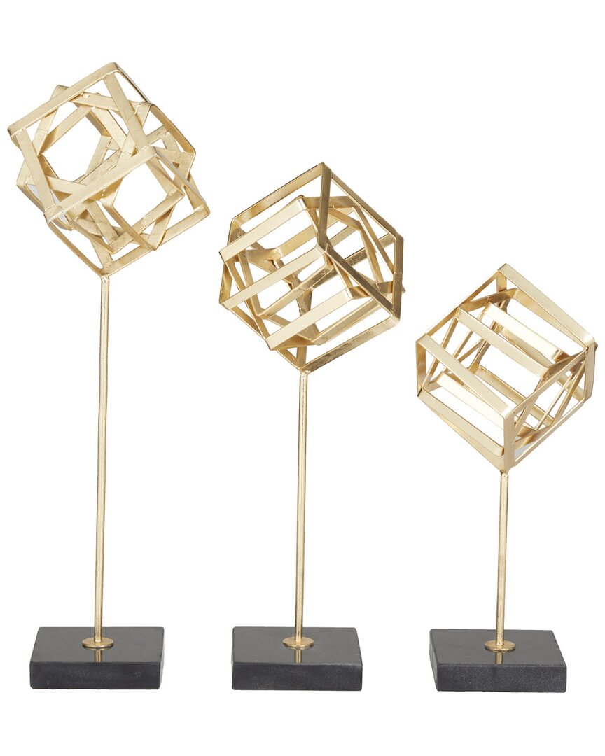 Cosmoliving By Cosmopolitan Set Of 3 Marble Cubes Decor In Gold