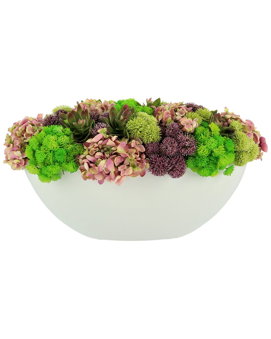 Creative Displays Multicolor Sedum And Hydrangea Floral Display In Green