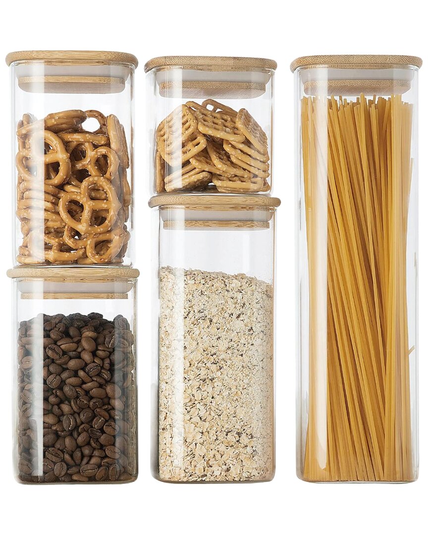 Genicook 5 Pc Glass Food Storage Jars, Borosilicate Glass Canister Set With Bamboo