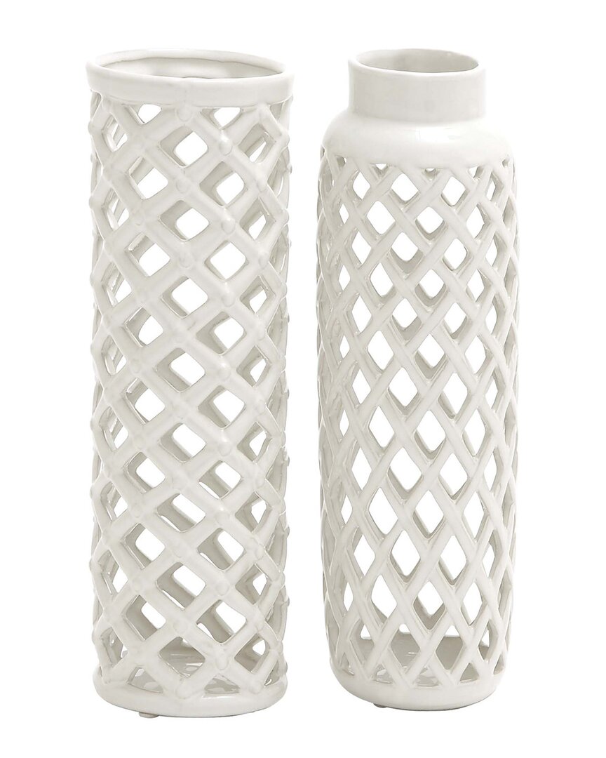 Peyton Lane Set Of 2 White Stoneware Modern Vases