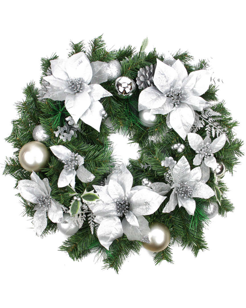 Northlight Silver Poinsettia & Pinecone Artificial Christmas Wreath