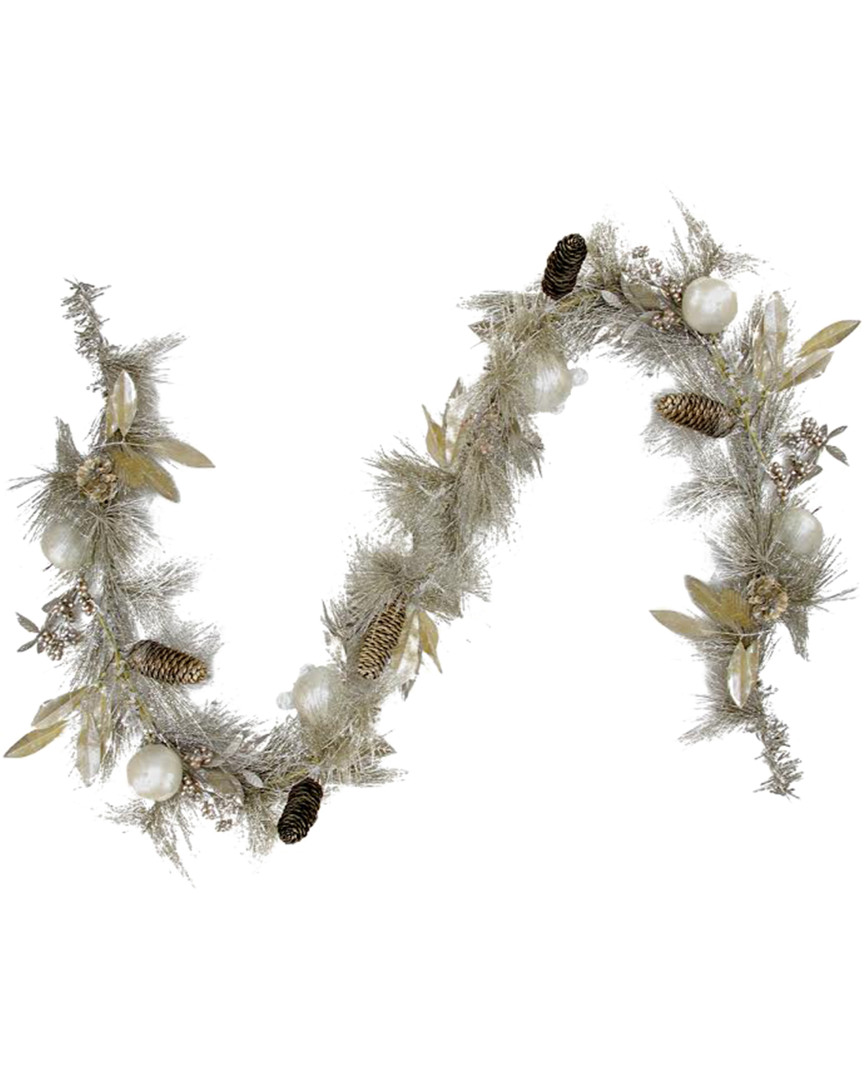 Northlight Glitter Champagne Gold Pomegranate Apple Pine Cone & Berry Christmas Garland