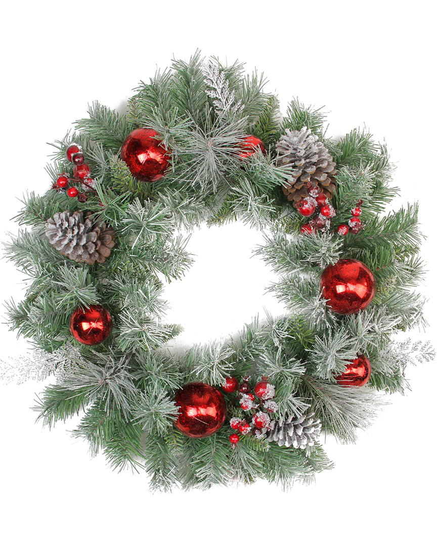 Northlight Flocked Pine Red Ball Berries & Silver Cedar Artificial Christmas Wreath