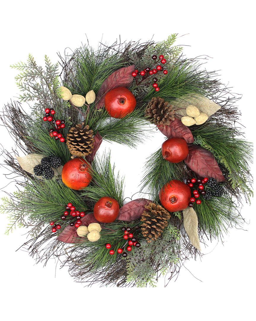 Northlight Autumn Harvest Mixed Pine Berry & Nut Thanksgiving Fall Wreath