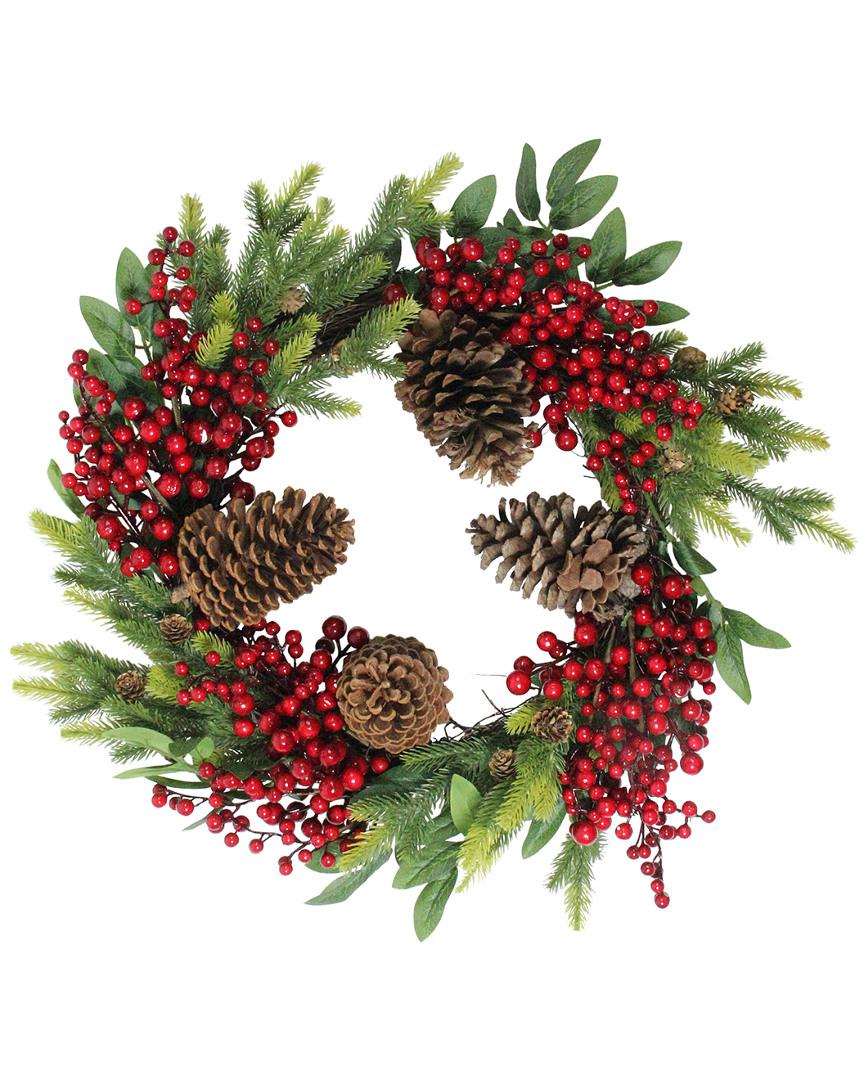 Northlight Artificial Pine Cone Red Berry & Pine Sprig Christmas Wreath