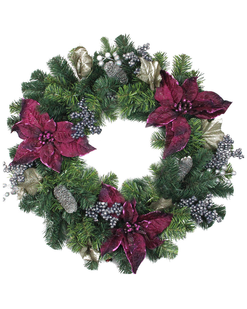 Northlight Two-tone Pine With Purple Poinsettias Silver Pine Cones & Berries Christmas Wreath