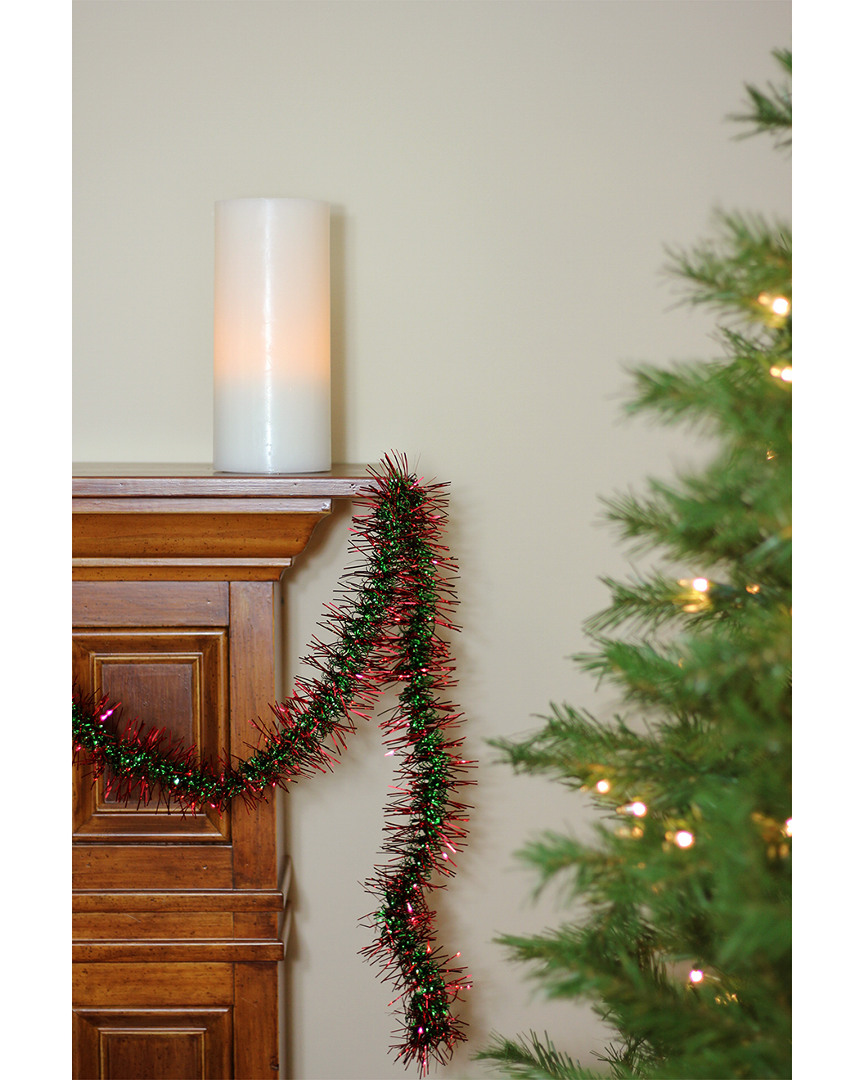Northlight Festive Shiny Red With Green Spiral Center Christmas Tinsel Garland