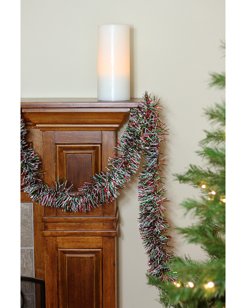 Northlight Festive Shiny Red Green & White Christmas Tinsel Garland