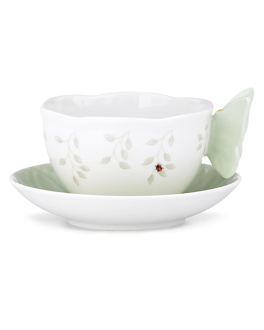 Lenox Butterfly Meadow Figural Green Cup & Saucer In White