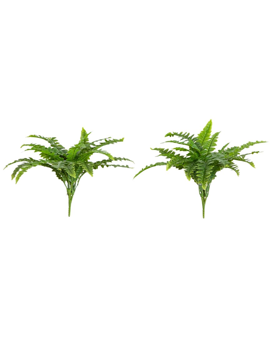 Nearly Natural Set Of 2 Indoor/outdoor Uv-resistant Artificial Boston Ferns In Green