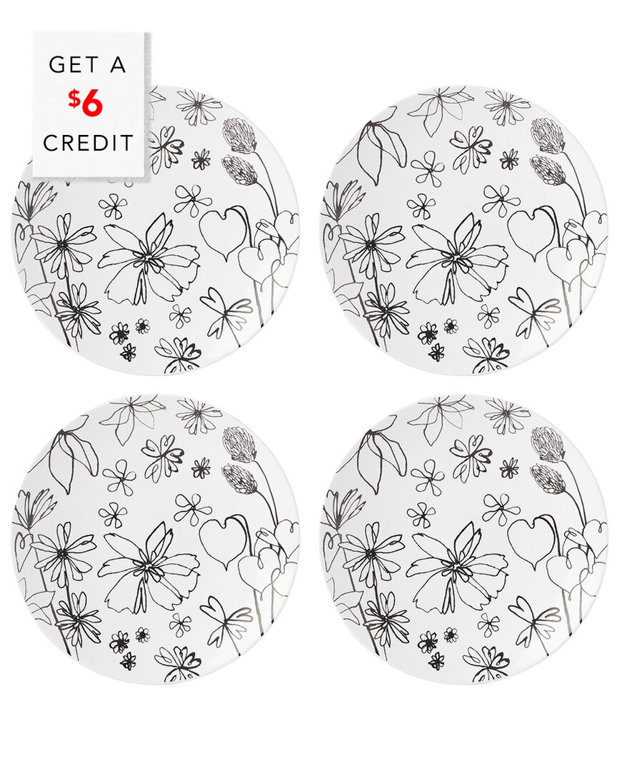 Shop Kate Spade New York Garden Doodle Set Of 4 Accent Plates With $6 Credit In White