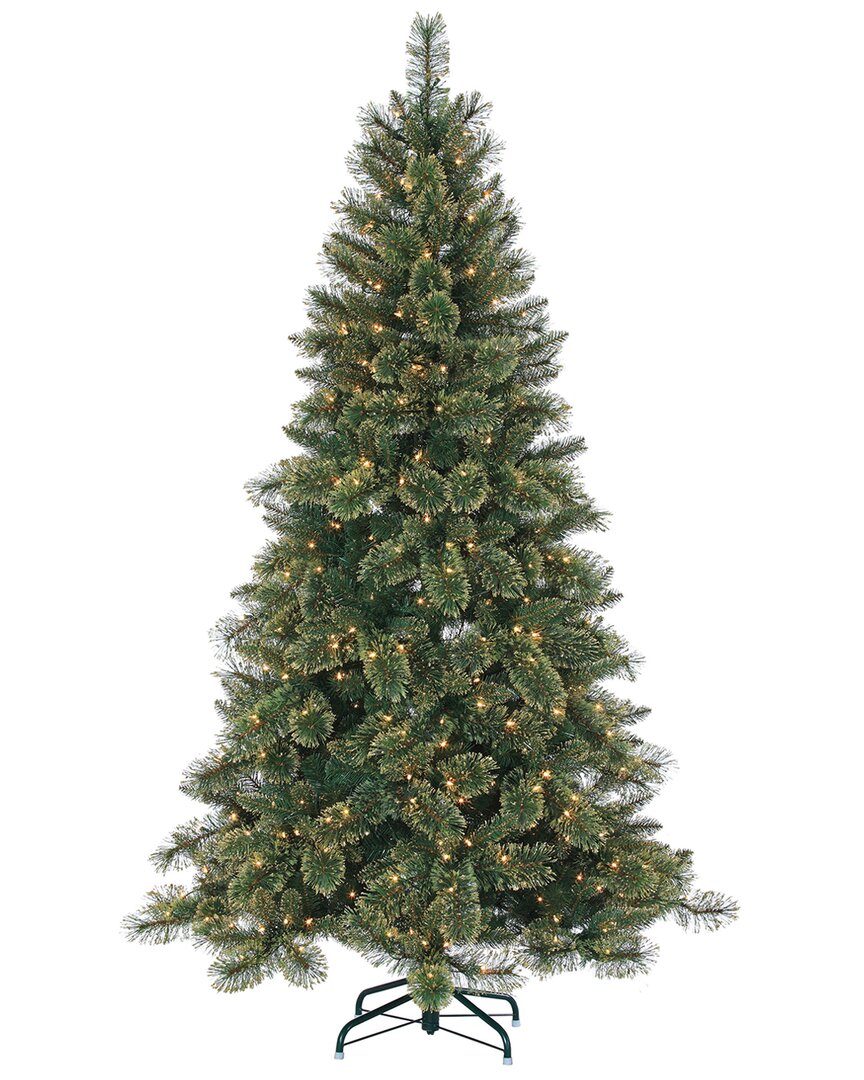 Sterling Tree Company 7.5ft Hard/mixed Needle Gold Glitter Cashmere Pine With 500 Clear Incandescent In Green