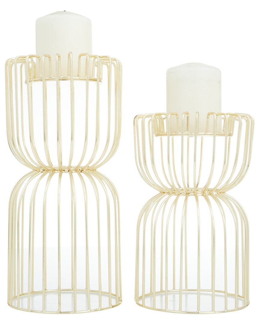 Cosmoliving By Cosmopolitan Set Of 2 Glam Candle Holders In Gold