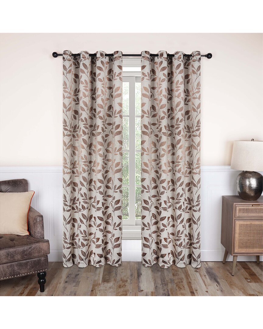 Superior 52x96 Leaves Modern Bohemian Blackout 2pc Curtain Panel Set In White